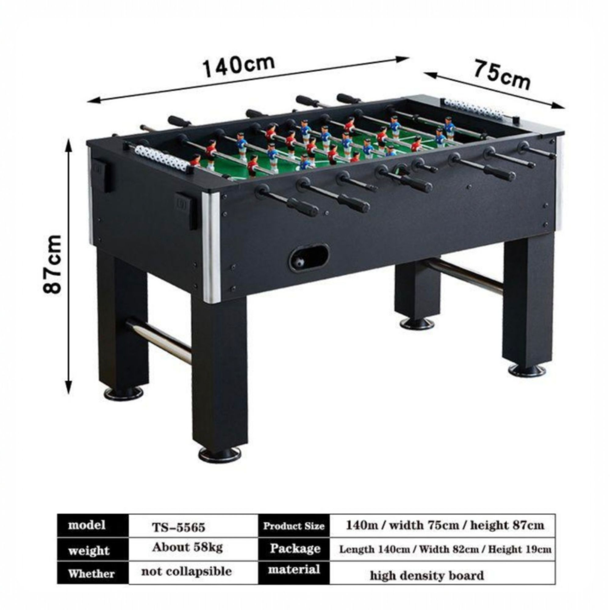 Foosball Table Black 140x75x87 cm